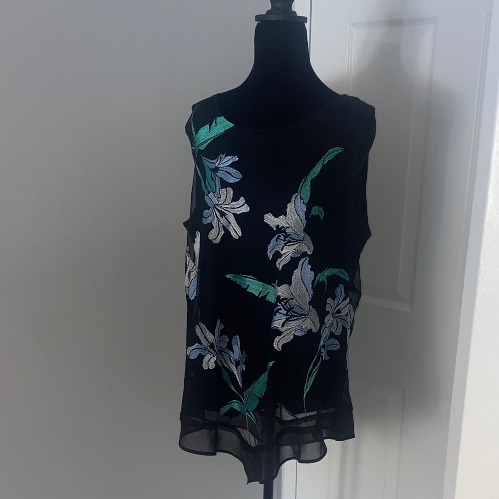 Alfani Black and Green Floral Blouse